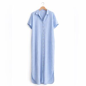 Current Terra Light Blue Button-Up Maxi Dress / Swim cover up Size M